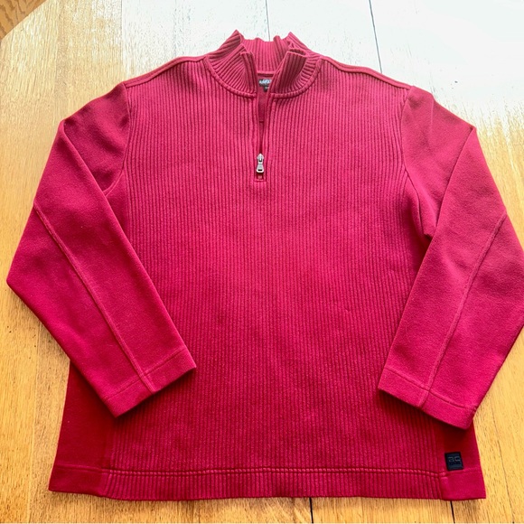 BC Clothing Original Men’s Quarter Zip Sweater Size Large Red Ribbed Pullover - Picture 6 of 6